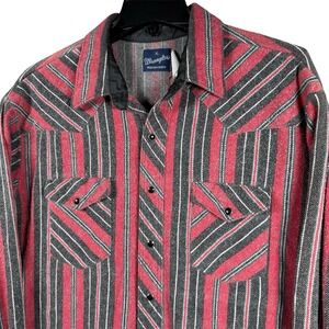 Vintage Wrangler Western Pearl Snap Flannel Shirt Men XL Red/Black Rodeo Thick